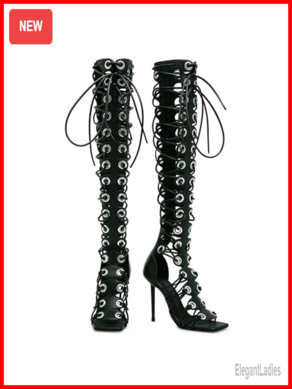 Gladiator Sandals High Heels Peep Toe Zipper Cut-Out Over The Knee